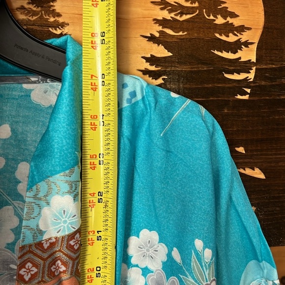 Beautiful Authentic Japanese Vintage Floral Geisha Teal Kimono Robe cotton Japan - Picture 6 of 12
